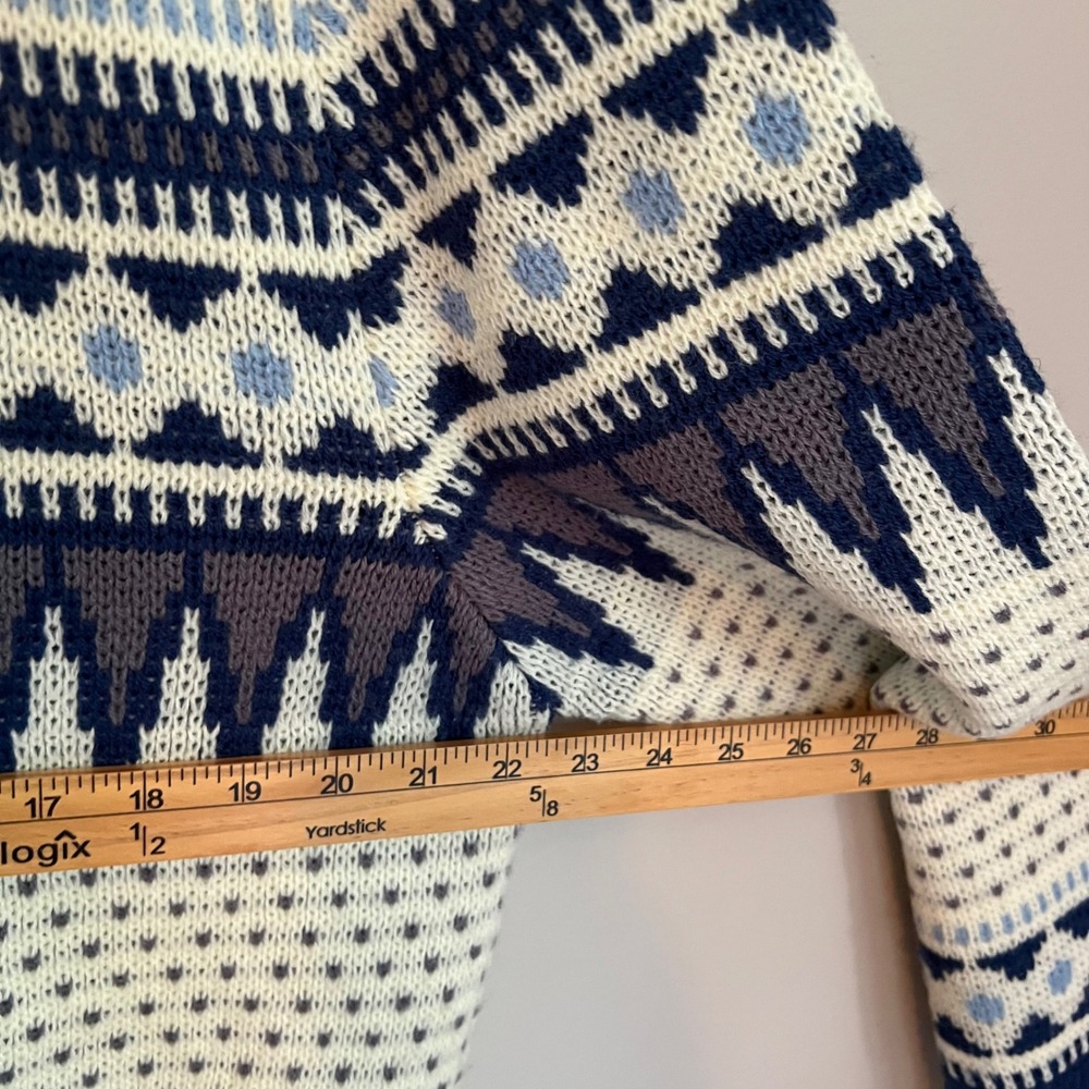 Vintage Snowdrift Fair Isle Nordic Knit Sweater Blue Cream Crew Neck L Aprés Ski - Picture 6 of 7